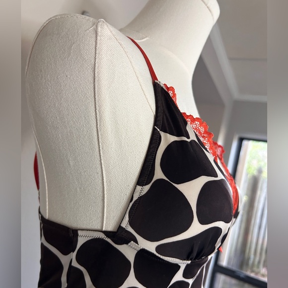 VICTORIAS SECRET Y2K Babydoll Lace Trim Animal Print V Sexy Slip Chemise Small - Picture 10 of 15